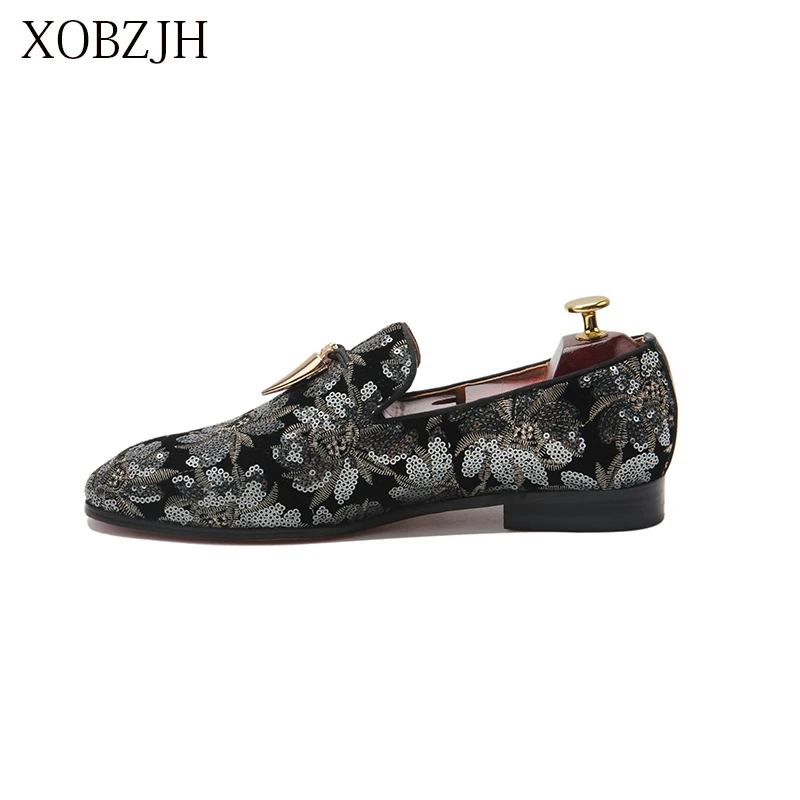 

Italian Shoes Male Loafers Summer 2019 New Sequin Shoes Mens Luxury Wedding Prom Loafers Men High Quality Slip On red Bottom