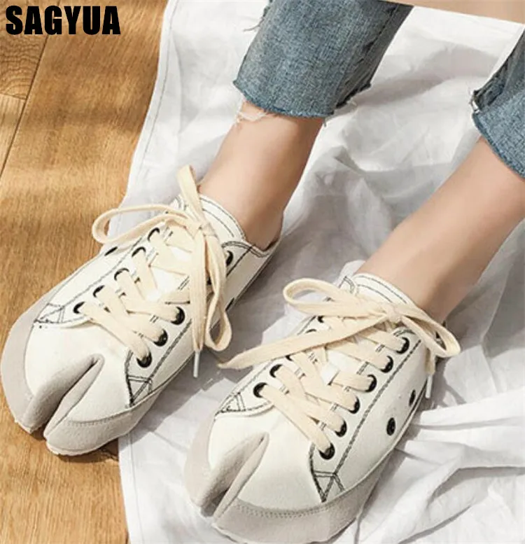 

Muller shoes women summer fashion outdoor woman lace up canvas shoes Comfort slip on flat Casual Shoes Female white shoes A850