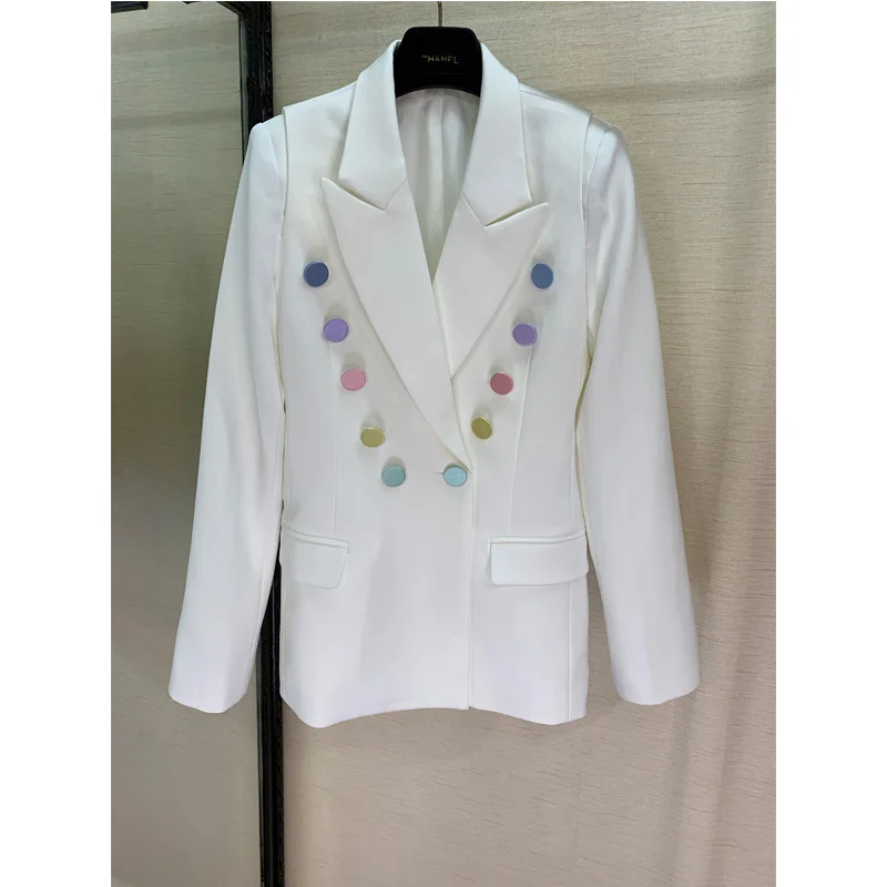 

2109 Fashion, new color buttons, white suit, wool blend, suit, fashion, work style.