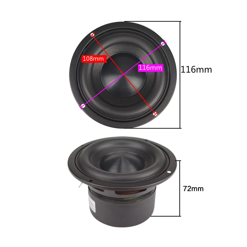 Керамическая крышка, 4 дюйма, 116 мм, сабвуфер, динамик, 50 Вт, черный бриллиант, алюминиевая крышка, НЧ динамик, громкий динамик, настольный, глубокий бас, новинка, 1 шт