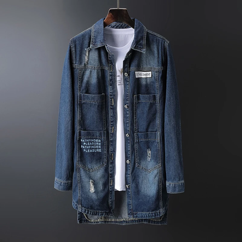 Мужская верхняя одежда с дырками pathfinder pleasure Print Detail Ripped Denim Jacket новая весенняя однобортная мужская верхняя одежда с воротником повседневная куртка