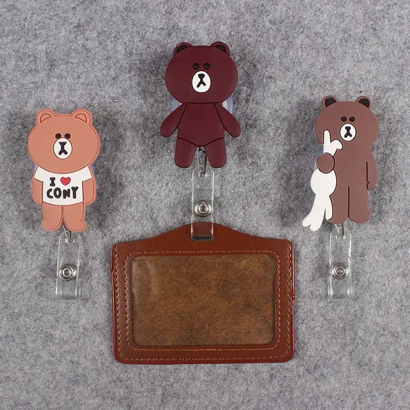 

Fashion Gift LoveYou Bear Badge Scroll Nurse Office Reel Scalable Nurse Exhibition Entrance School Guard Card ID PU Card Holder