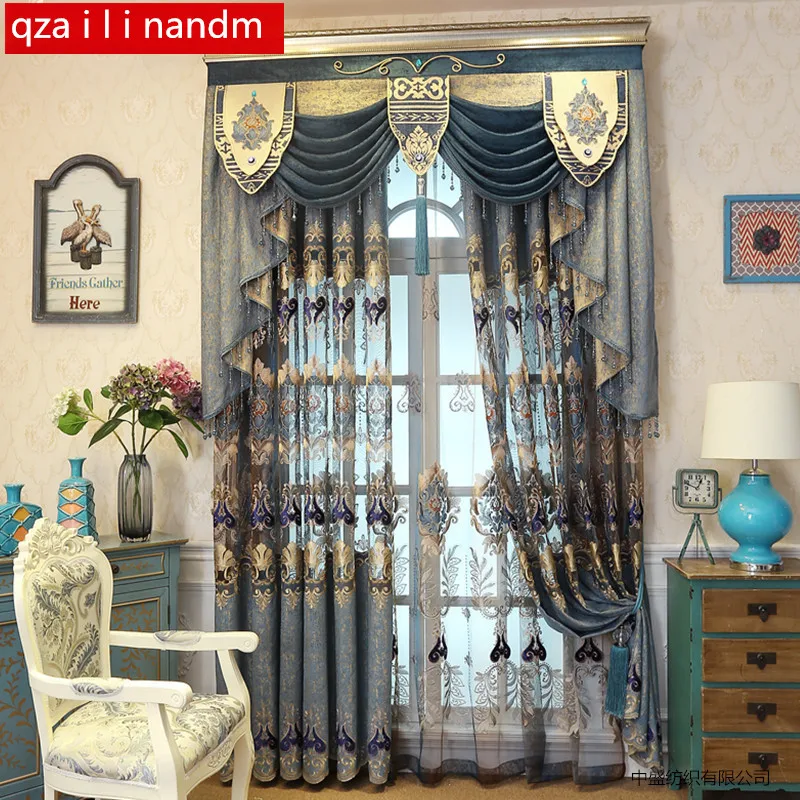 

European tulle Style Royal Blue Luxury curtains for Living Room window curtain Bedroom Window curtain kitchen/Hotel