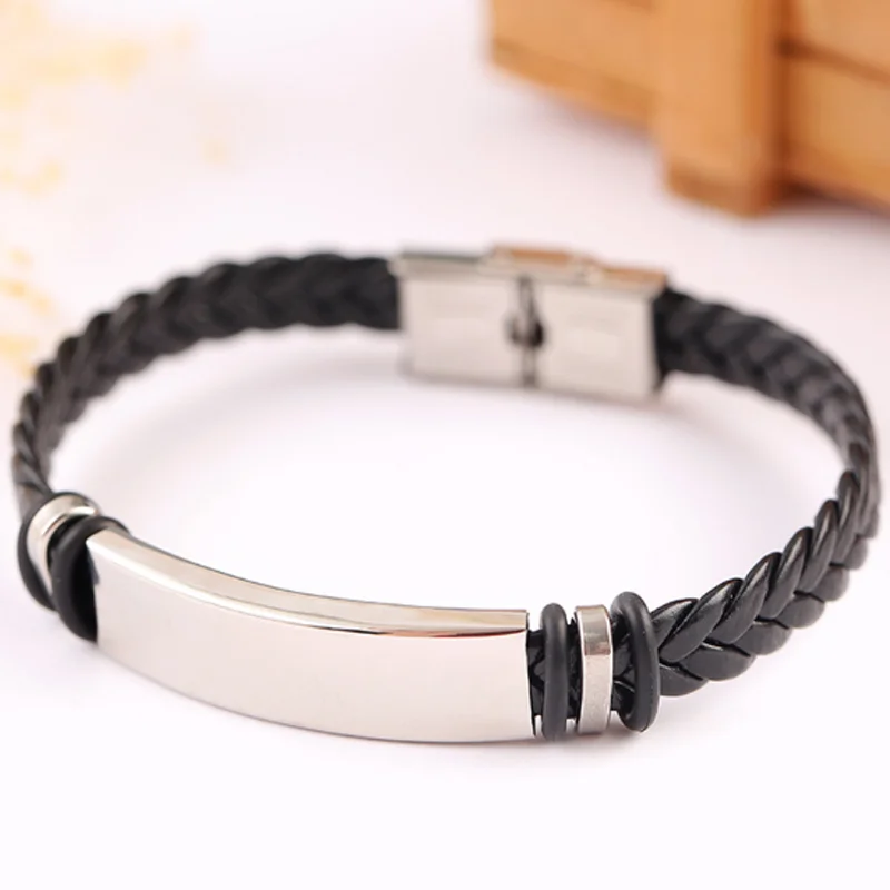 

Hot Style Leather Woven Bracelet Simple Men Handmade Stainless Steel Bracelet Charms Bracelet Jewelry Gifts