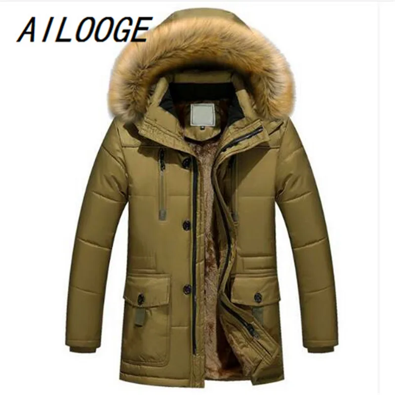 AILOOGE Clothing Winter Men Jacket Fashion Mens Winter Parka With Fur Hood Casual Warm Men's Coats Thick Long Parkas Homme 5XL