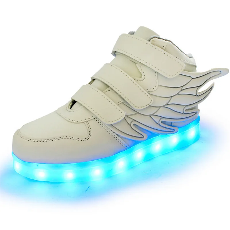 KRIATIV/ г. Зимние теплые светящиеся кроссовки для мальчиков и девочек, европейские размеры 25-37, светящиеся теннисные кроссовки со светодиодной подсветкой, Теннисный светильник - Цвет: Белый