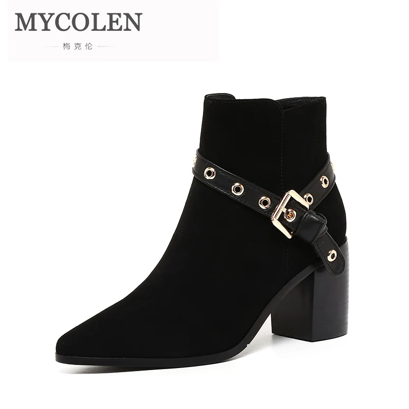 

MYCOLEN 2019 New Arrivals Fashion Women Boots Pointed Toe Women Chelsea Boots Waterproof Woman Ankle Boots Spring/Autumn Shoes