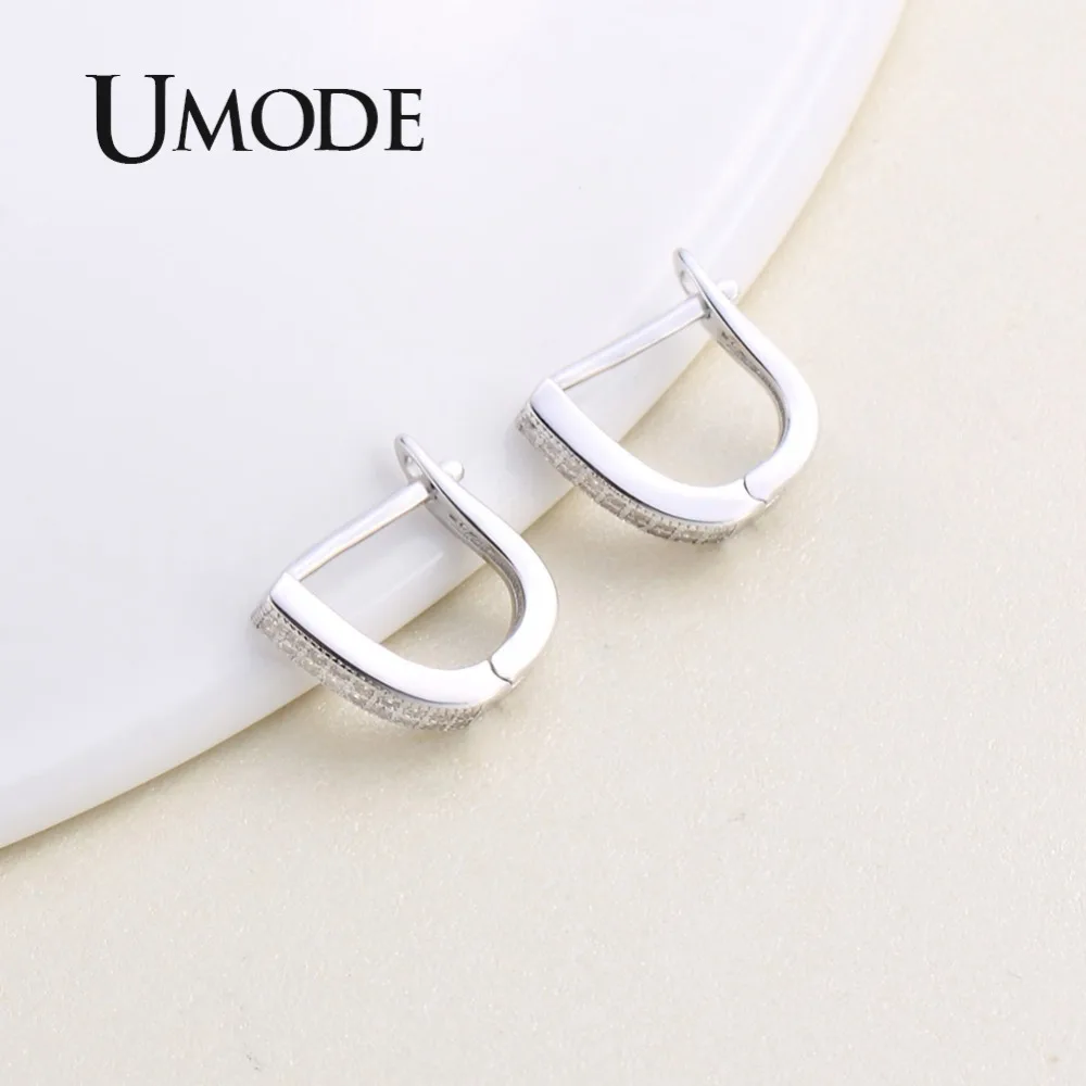 UMODE, простые, U, настоящие, 925 пробы, серебряные серьги, кубический цирконий, серьги-кольца, ювелирные изделия для помолвки, pendientes mujer moda ULE0333