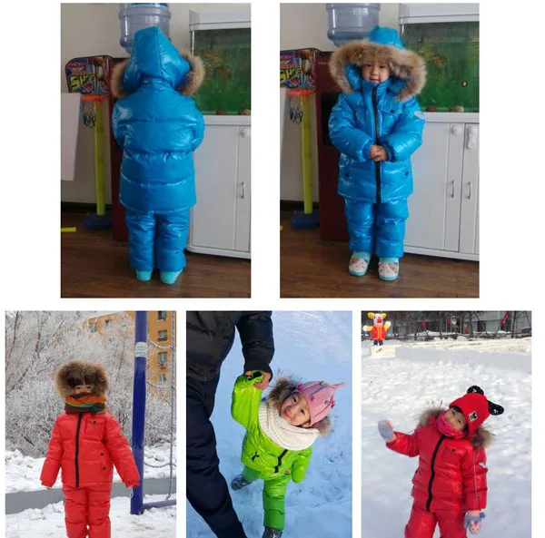 Детские комплекты для русской зимы, костюм с пуховиком для малышей, лыжный костюм с мехом енота для мальчиков и девочек