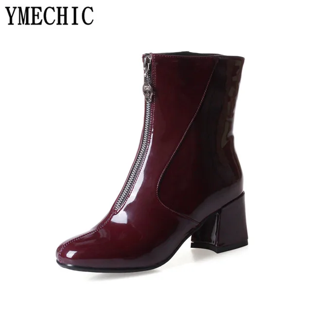 Женские лакированные ботильоны YMECHIC из искусственной кожи белые черные винно