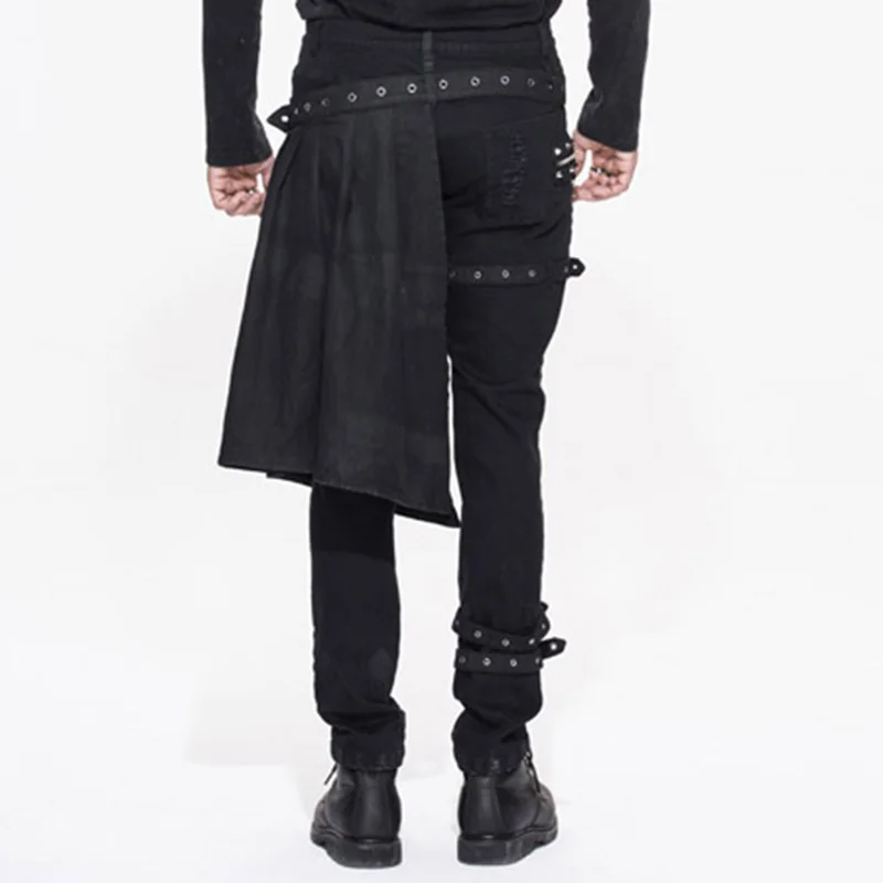 Стимпанк мода мужчины повседневная detachabletrousers готический личность отверстие брюки мужчины среднего талии stage брюки pt032