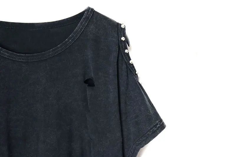 XITAO, футболка с дырками размера плюс, женская, с кисточками, с открытыми плечами, топ в стиле панк, модная одежда с круглым вырезом, новинка, пуловер WLD1087