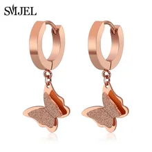 SMJEL – boucles d'oreilles papillon en acier inoxydable pour femmes, bijoux coréen, or Rose, mignon, nouveauté