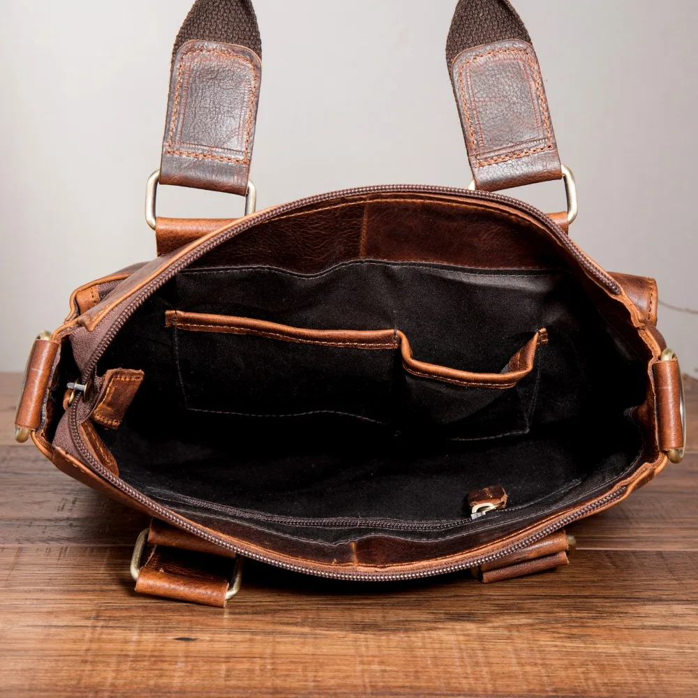 Men Quality Leather Antique Retro Business Briefcase 12" Laptop Case Attache Portfolio Tote Shoulder Messenger Bag B259 leather briefcase