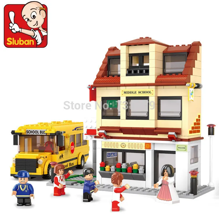

Sluban M38-B0333 496pcs School Bus Building Blocks house bricks diy Enlighten campus toys Compatible with LG