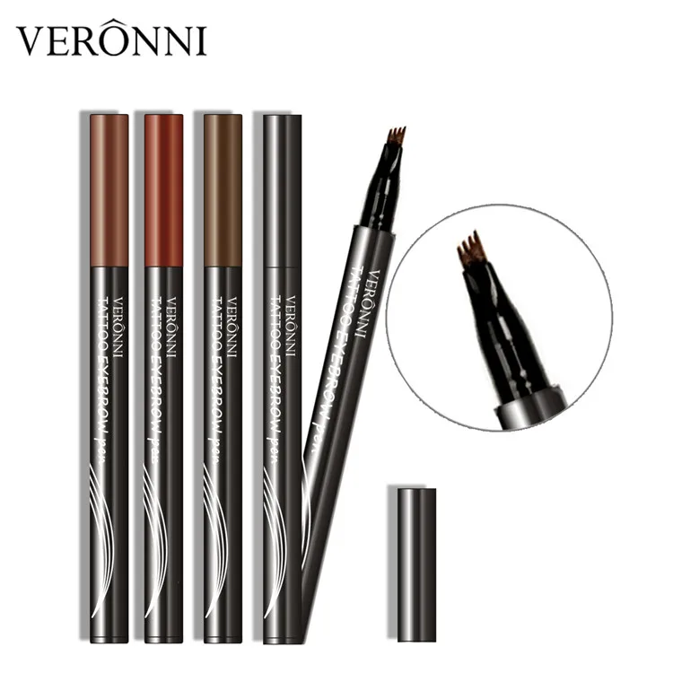 Профессиональный Водостойкий карандаш для бровей с 4 вилочками, ручка для татуажа бровей, 4 головки, тонкий эскиз, жидкий усилитель бровей, хна, оттеночная ручка