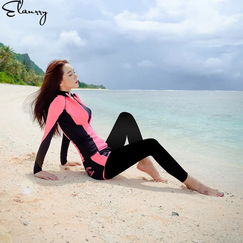 النساء بدلة ركوب الأمواج طويلة الأكمام مثير الشاطئ ارتداء 2019 موهير 5 قطع الصيف Rashguards مايوه دي باين فام فتاة ملابس السباحة