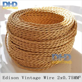 

Free shipping 100meter twisted fabric wire 2 core*0.75mm vintage braided fabric electrical cable wire edison cloth wire cord