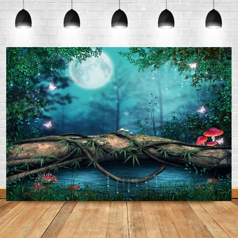 

NeoBacke Forest Jungle Backdrops for Photography Night Moon fairy forest wonderland Background for Photo Booth Studio Seamless