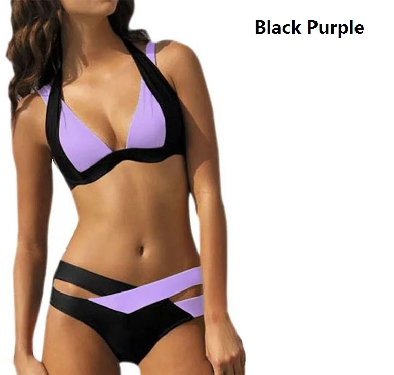 Women Swimsuit Sexy Bikini Swimwear Push Up Woman Thong Bikini Bathing Suit Beachwear Mulheres Biquíni Roupa Banho Sensual Black Purple