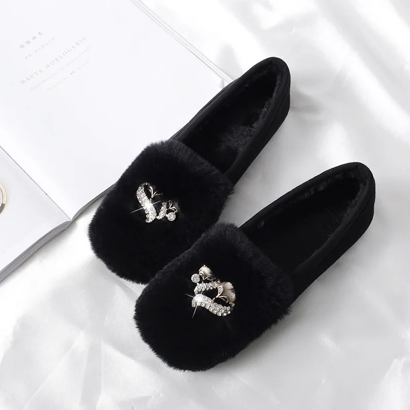 Suede Fur Loafers Women Large Size Boat Shoes Ladies Slip on Shoes Rhinestone Cute Flat Shoes For Women 2018 flat Suede Fur Loafers Women Large Size Boat Shoes Ladies Slip on Shoes Rhinestone Cute Flat Shoes For Women 2018 flat