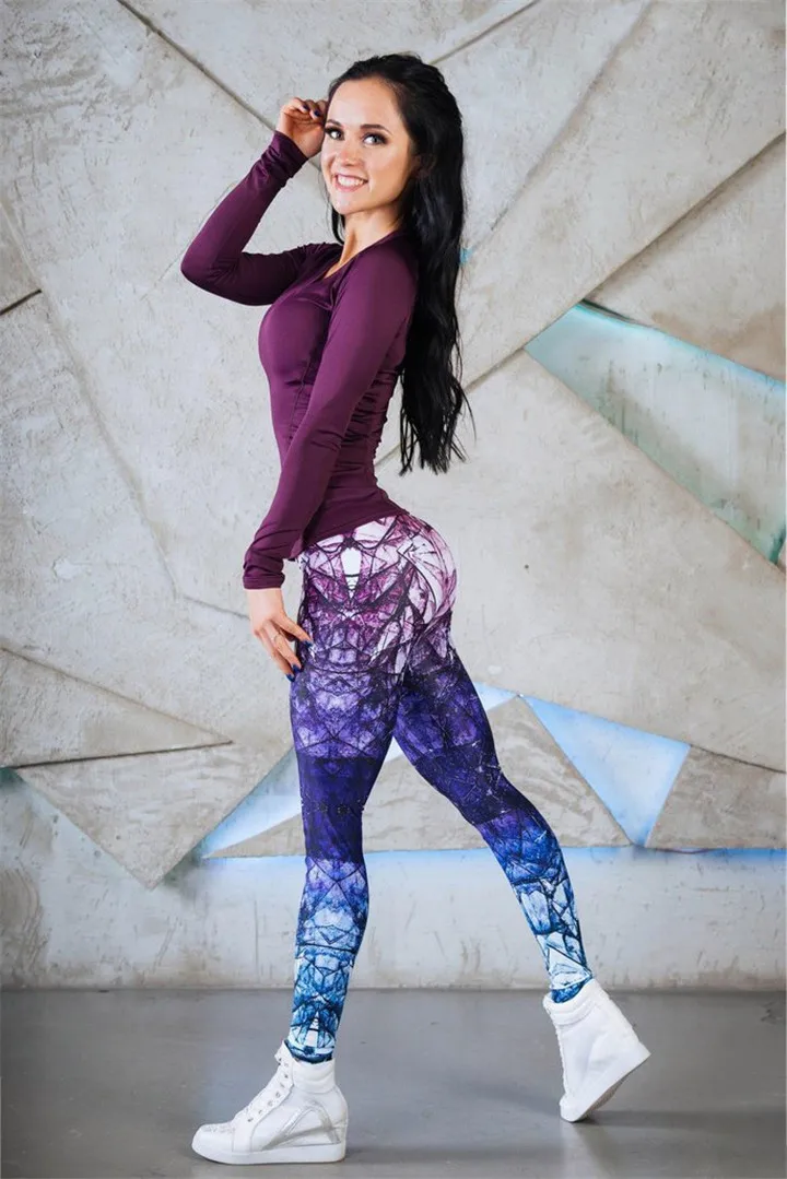 Новые фиолетовые модные женские туфли леггинсы Кристалл яркая печать синий Фитнес Леггинсы Sexy Сельма леггинсы с высокой талией стрейч брюк