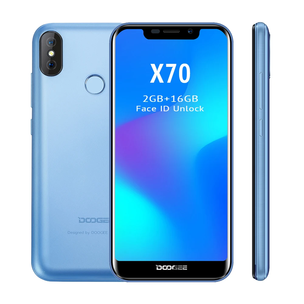 

New DOOGEE X70 5.5'' U-Notch 19:9 Smartphone Android 8.1 Face ID Quad Core 2GB RAM 16GB ROM Dual Camera 8.0MP 4000mAh Cellphone