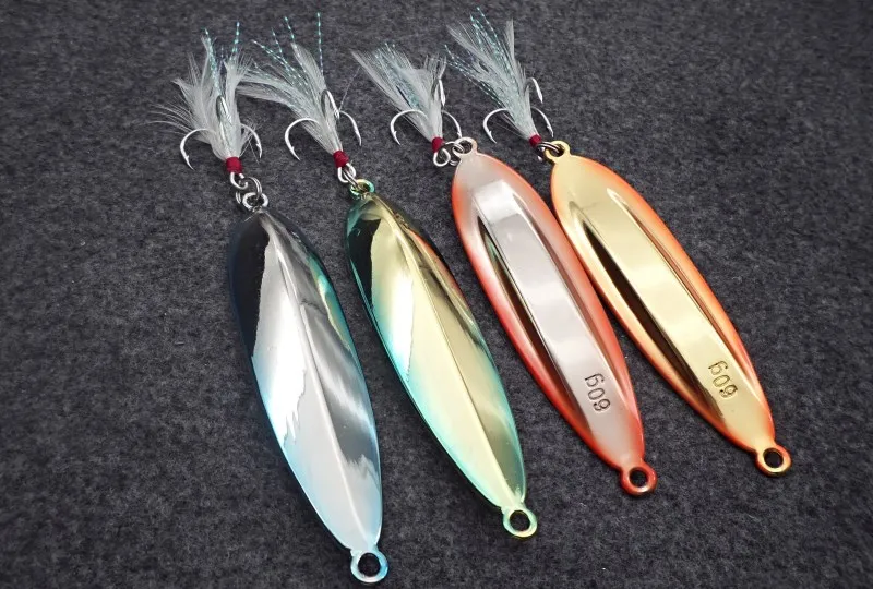 60g 94.7mm Long Shot Metal Fishing Lure Sea Monster Tackle Hard Spoon Bait with Feather