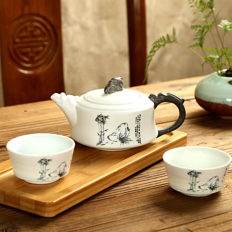 Изысканный чайный набор Ge печи, чайный набор кунг-фу для черного чая, дорожный керамический чайный сервиз, один чайник и две чашки
