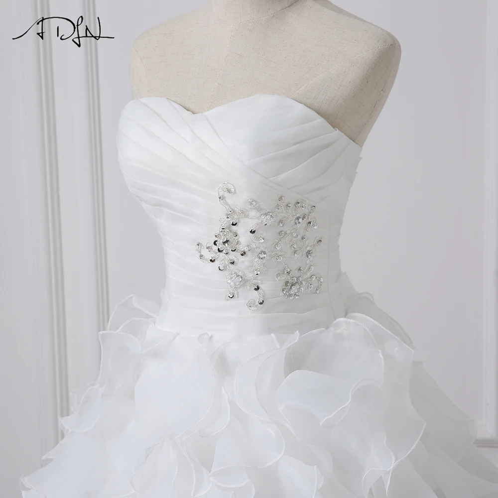 ADLN Robe De Mariage White/ Ivory Ball Gown Wedding Dress Applique Beaded Pleats Ruffled Organza Bridal Gowns In Stock