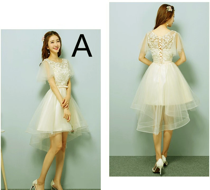 Шампанское Асимметричный пользовательские халат de mariée princesse 16 кружевное белье сзади короткое спереди и длинное сзади Вечерние платья для
