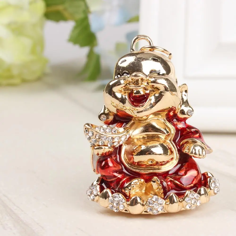 

High Quality Amulet Buddha Safety New Cute Crystal Charm Pendant Purse Bag Key Ring Chain Wedding Party Lucky Gift