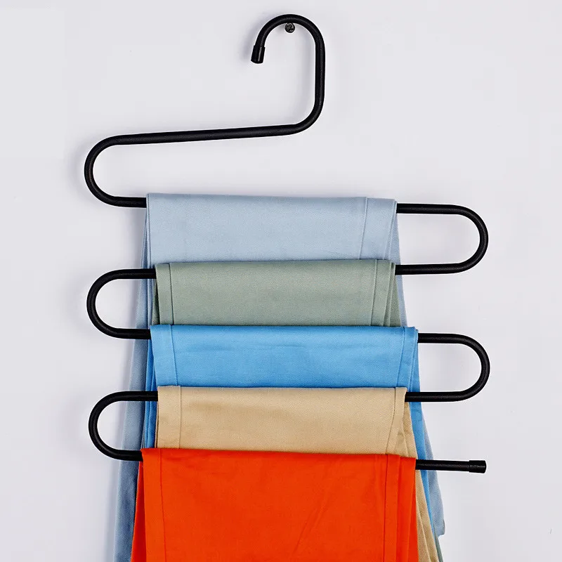 Домашний шкаф из нержавеющей стали для хранения S типа брюк вешалка для брюк Многоуровневая вешалка для одежды для хранения полотенец шкаф Экономия пространства - Цвет: Black