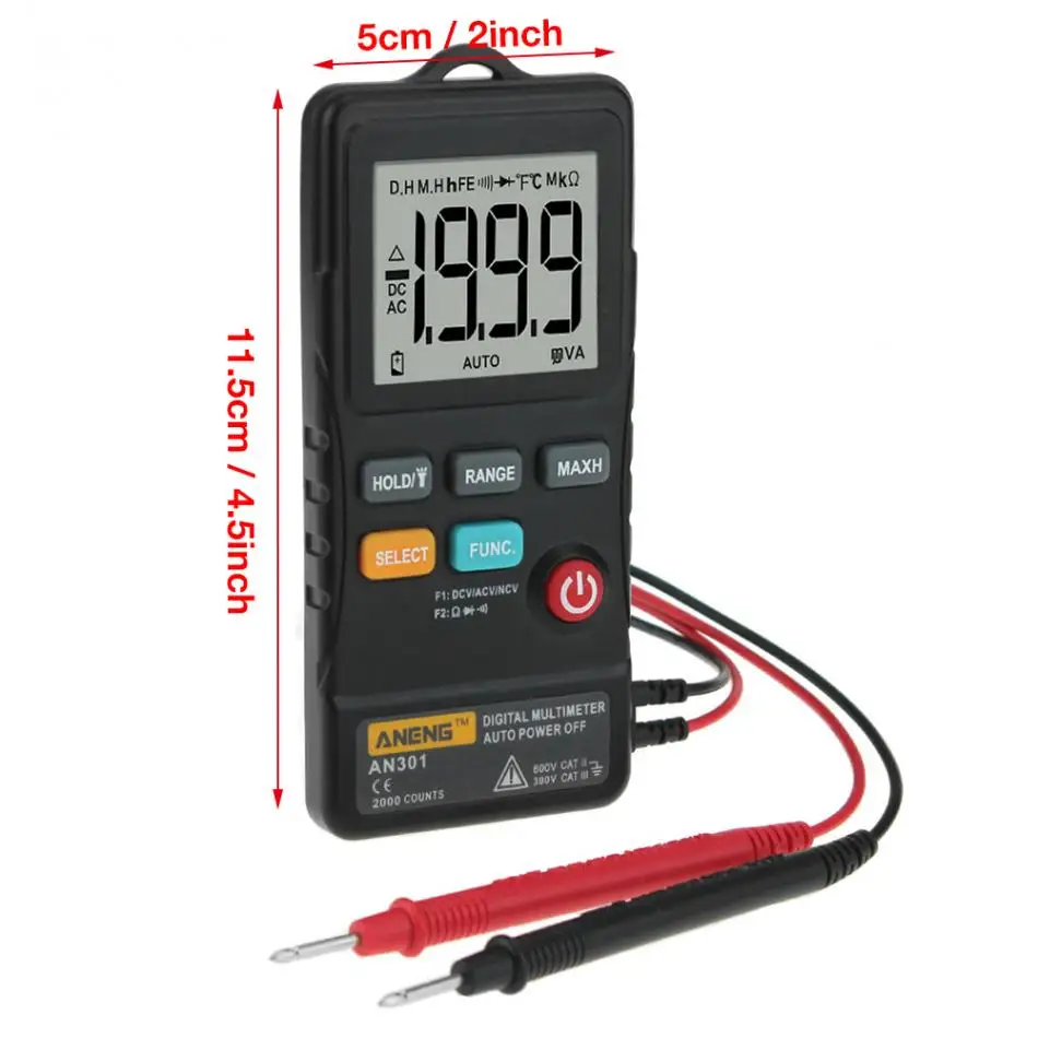 ANENG AN301 Цифровой мультиметр 1999 отсчетов Ture RMS AC/DC Измеритель сопротивления Вольтметр Омметр