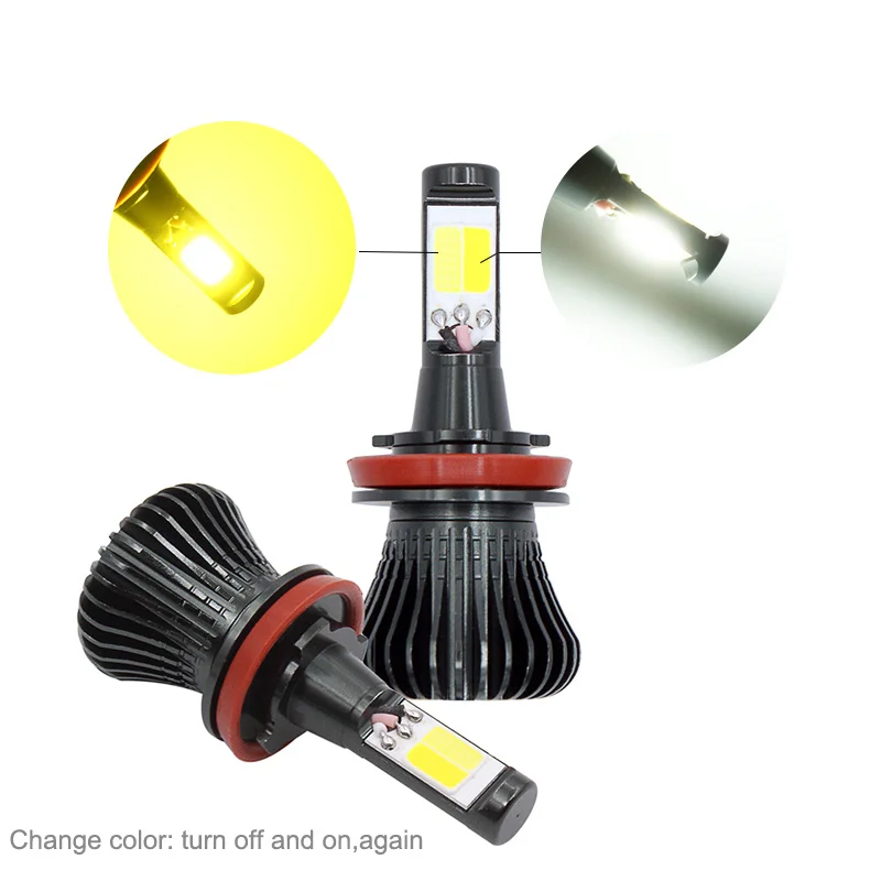 Dual Color H11 H3 880 881 LED car lamps Fog Lights 80W 9600lm Pair Bulb