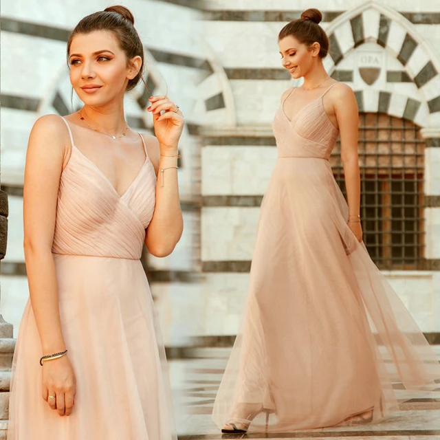 Blush Pink Bridesmaid Dresses Ever Pretty EP07303 Sweetheart A-line V-neck Sleeveless Wedding Party Dress Elegant for Women -