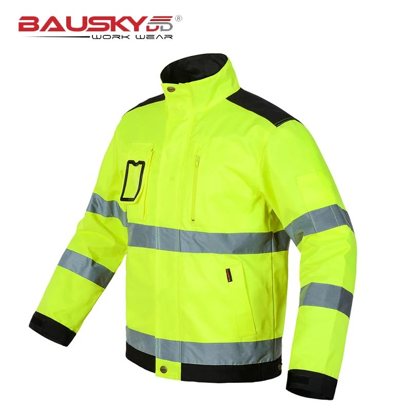 

Mens Jacket Safari Working Cloth Fluorescent Yellow and Black High Reflective Safety Jacket Oxford Rainwear