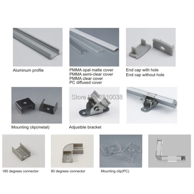 10 Sets/Lot U type Led channel profile or Aluminium Channel led aluminium extrusion 1m for led strip 5050 for recessed wall 