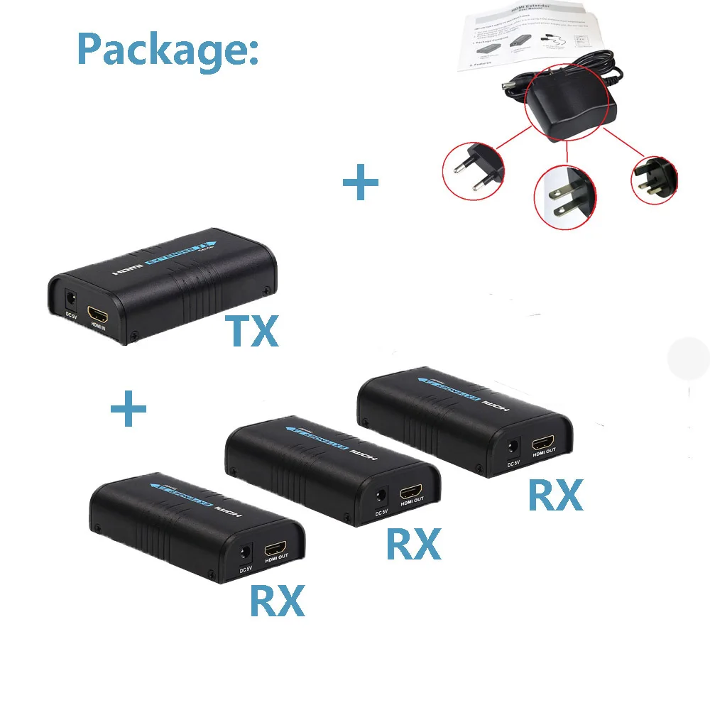 1x3 HDMI сплиттер 1 передатчик на 3 приемника 1080p удлинитель по сети Cat5 Cat5e Cat6 RJ45