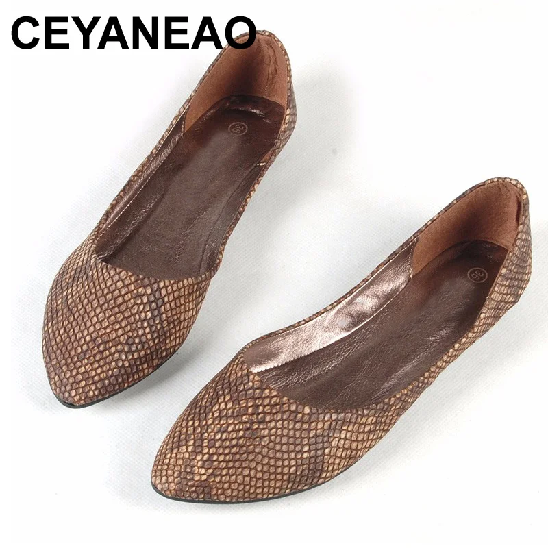 

CEYANEAOLadies European and American style Snake Texture Plus size Pointedtoe Women Single Casual Flats Dancing Kvoll shoesE2080
