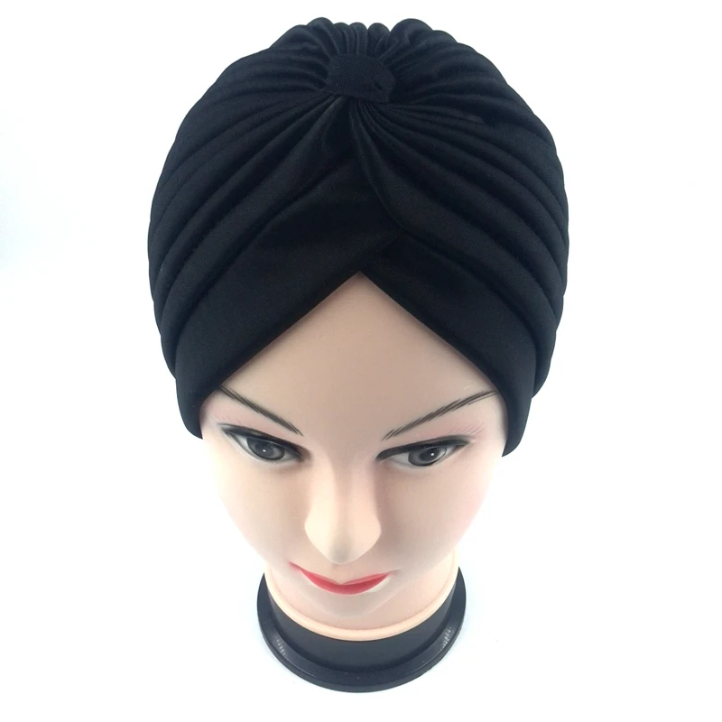 En gros 12 pc Musulman Turban Solide Cap Femmes Élastique Skullies Bonnets Chapeau Bandanas Big