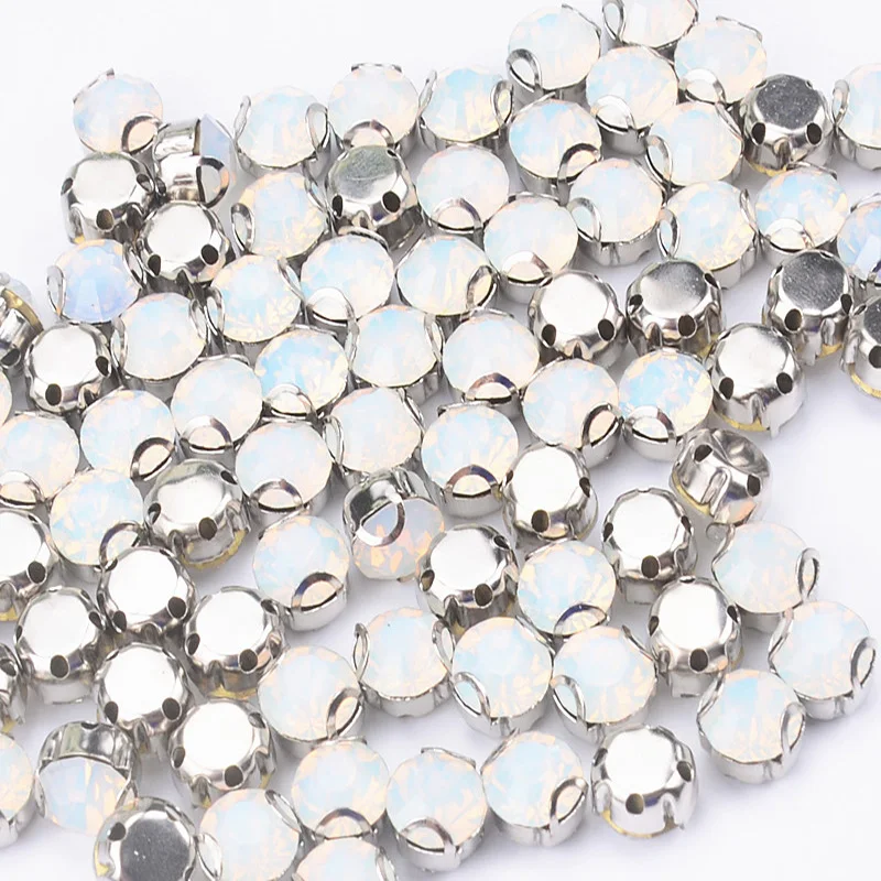 

8mm 200pcs Sewing white opal Crystals D Claw Rhinestones Bridal Crystal Appliques Sew On Stones Flat Back Strass For Dress