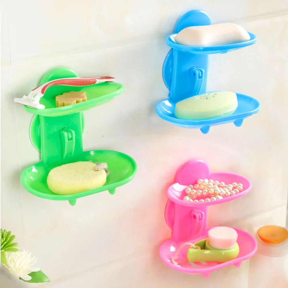

High Quality wander Creative Double Layers Soap Box Bathroom Soap Dish Sucker Holder Container Drain and Trace Sucker hot