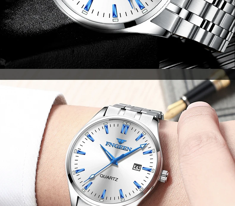 FNGEEN Business Men's Quartz Wrist Watch Luxury Stainless Steel Waterproof Sadoun.com