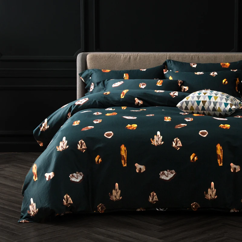 

Egyptian cotton fabric stone print bedding set Queen King Size duvet cover flatsheet pillowcase