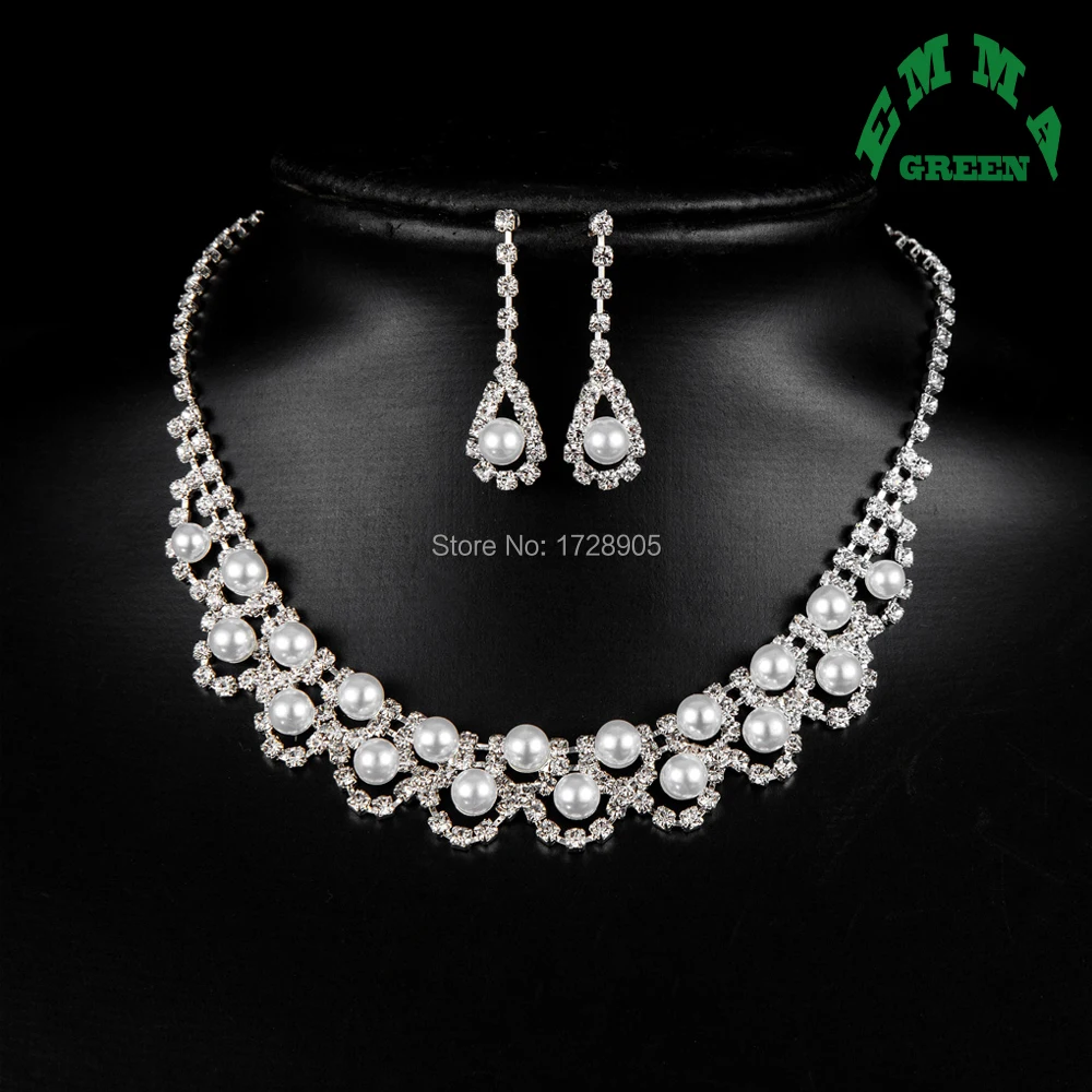 

Pearl Necklace Set Water Drop Wedding Jewelry Sets inlay Luxury Crystal Bridal Jewelry Set Gifts For Bridesmaids