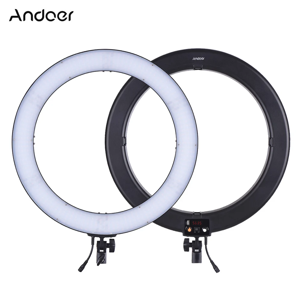 

Andoer Professional LED Video Light 3200K-5600K Bi-Color LED Ring Light Photography Ring Light Lamp for DSLR Camera Smartphone