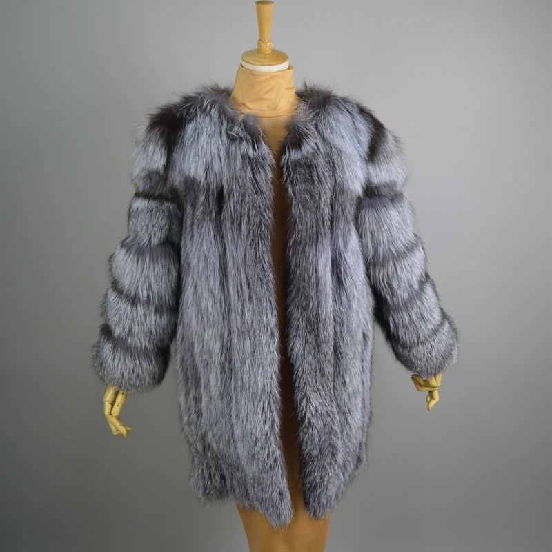 Tatyana Furclub Real Fur Coat 70CM Length Natural Silver Fox Fur Coat Women Winter Real Fur Coats Jacket Outerwear Women Fashion