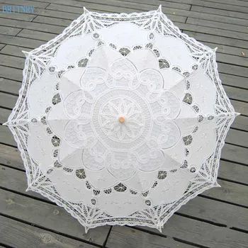 

BRITNRY Fashion Sun Umbrella Cotton Embroidery Bride Umbrella Ivory Battenburg Lace Parasol Umbrella Wedding Umbrella Decoration