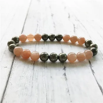 

High Quality Sun Stone & Pyrite Bracelet Wrist Mala Prayer Natural Stone Yoga Mala Bracelet Keep energy balance